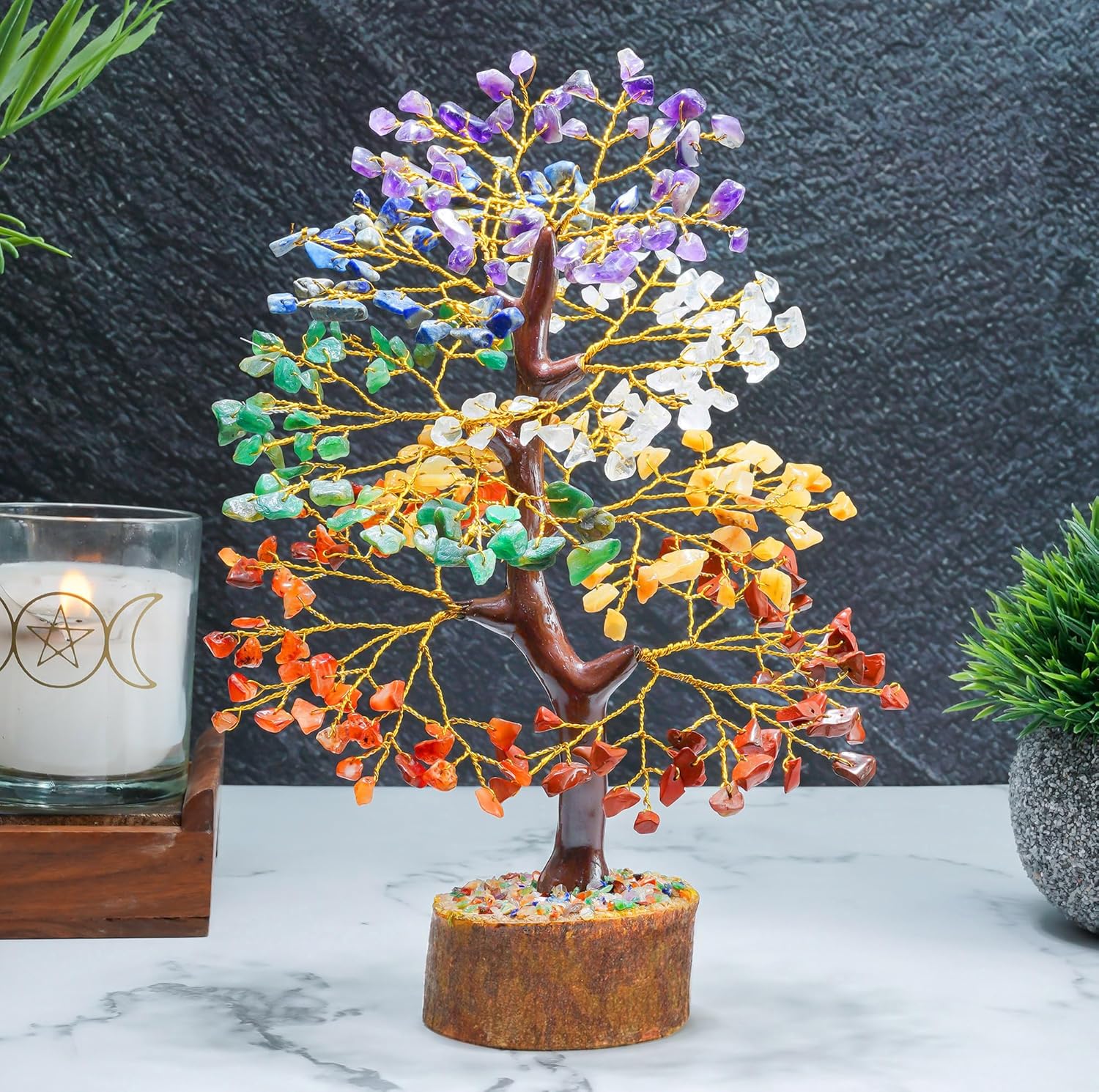 The HindCraft Chakra Tree is designed to bring positive energy into your home. With its 7 chakra gemstones and handmade design,